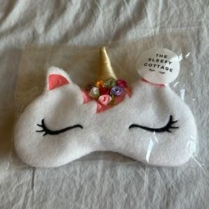 The Sleepy Cottage Unicorn Sleep Mask White Plush Gold Horn Floral Girls New